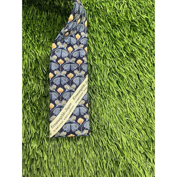 ERMENEGILDO ZEGNA Men's Tie Blue Gold Geo 57L 3.5W ITALY EUC MINT! Retail-$175 - Picture 14 of 14
